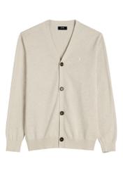 Light beige cotton men's cardigan KARMT-0003-1A(W26), front product view on white background.