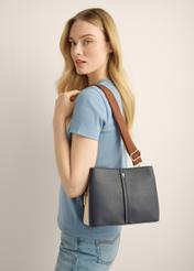 Dark navy blue faux leather women's handbag TOREC-1261-7E(Z26). Model shot.
