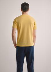 Men's yellow cotton t-shirt TSHMT-0136-2B(W26), back view of the product on the model. Half of the silhouette visible.