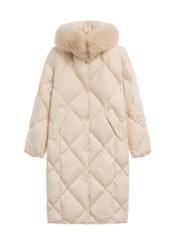 Cream women's winter jacket KURDT-0708-0C(Z26), product view from the front on a white background.