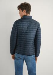 Men's navy quilted jacket KURMT-0421-7D(W26), product view from the back on the model. Half of the silhouette visible.