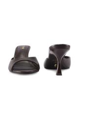 Dark brown leather women's mules BUTYD-1272-1I(W26), front and back product view on white background.