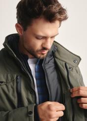 Men's olive transitional jacket KURMT-0392-57(Z25) - close-up detail on the model on a white background.