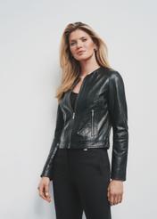 Black short women's leather jacket KURDS-0294-1340(KS)-02