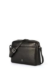 Black leather women's messenger bag TORES-1102A-99(Z25), diagonal view of the product on a white background.