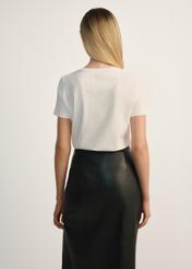 Cream women's T-shirt with logo TSHDT-0148-12(Z25), back view of the product on the model. Half of the silhouette visible.