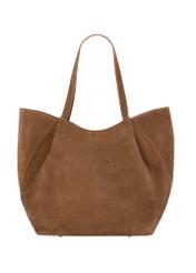 Cognac-colored women's suede shopper bag TORES-1358-1F(Z26), rear view on a white background.