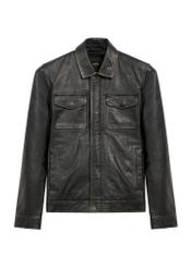 Black vintage men's leather jacket KURMS-0381-2870(Z25), product view from the front on a white background.