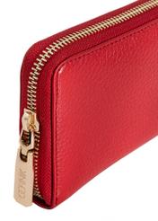 Red leather women's wallet PORES-0800R-4B(W26) - close-up detail on white background.