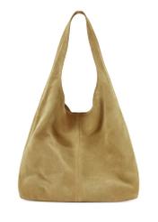 Yellow suede women's shopper bag TORES-1177-2C(W26), back view of the product on a white background.