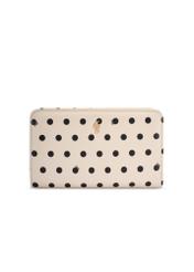 Beige polka dot women's wallet POREC-0362-0P(W26) - front product view, on white background.