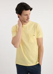 Yellow cotton men's t-shirt TSHMT-0121-21(W25), front view of the product on the model. Half of the silhouette visible.