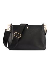 Women's black leather messenger bag TORES-1214-9I(W26), product view from the front on a white background.