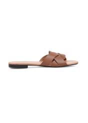 Women's brown leather flip-flops BUTYD-1159-24(W25), side view of the product on a white background.
