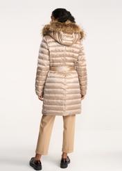 Women's beige down jacket with belt KURDT-0340-80(Z22)-03