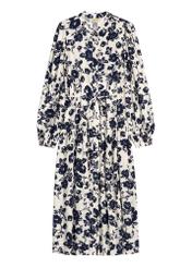 Navy blue floral midi dress SUKDT-0270-7P(W26) - front product view, on white background.