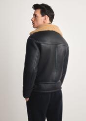 Dark brown men's sheepskin coat KOZMP-0002-1I(Z26), product view from the back on the model, half of the silhouette visible.