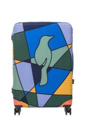 Colorful cover for large suitcase AW-013-0003-15-L(W25), view of the product on the suitcase on a white background.