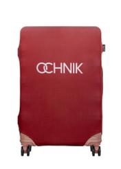 Red cover for a large suitcase with the AW-013-0002-4B-L(W26) logo, front product view on the suitcase.