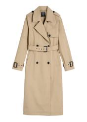 Long beige women's coat KURDT-0512-1C(W26), front product view on white background.