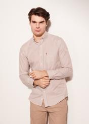 Men's beige check shirt KOSMT-0277-82(Z24)-01