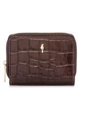 Brown women's croco wallet PORES-0888-1H(W26), front product view on white background.