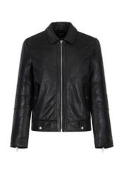 Men's black leather jacket with collar KURMS-0321-5491(Z23)-04