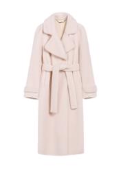 Long woolen fur coat in cream color FUTDW-0019A-12(Z25), product view from the front on a white background.
