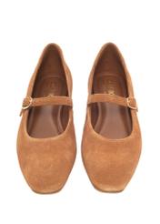 Cognac suede ballet flats with belt BUTYD-1145-1F(Z26), front product view on a light background.