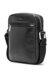 Black leather men's bag TORMS-0505-99(W26), diagonal product view on white background.