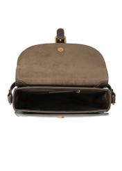 Small khaki women's messenger bag with decorative clasp TOREC-1243-8D(Z26), product view inside on white background.