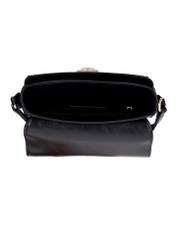 Small semi-circular black women's messenger bag TOREC-1390-99(Z26), product view inside on white background.