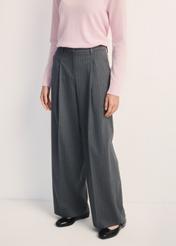 Gray women's trousers SPODT-0115-95(Z25), front view of the product on the model. Half of the silhouette visible.