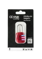 Red combination padlock AW-015-0001-41(W25), front view of the product in the packaging on a white background.