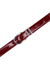Red leather women's belt PASDS-0159-4C(Z26), view of the clasp of the product on a white background.