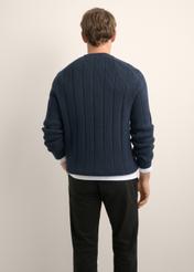 Dark navy blue cotton men's sweater SWEMT-0196-7E(Z26), product view from the back on the model. Half of the silhouette visible.