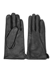 Men's black leather gloves REKMS-0086-99(Z25), front product view on white background.