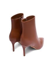 Cognac leather high heel ankle boots BUTYD-1122-1F(Z26), product view from the back diagonally on a white background.