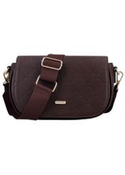 Small brown women's messenger bag TOREC-1289-1I(Z26), front view on white background.