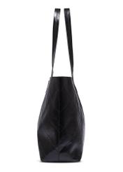 Women's black shopper bag with stitching TOREC-1247-9P(Z26), side view of the product on a white background.