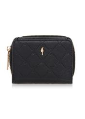 Small black women's wallet with monogram POREC-0349A-99(Z25), front product view on white background.