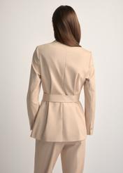 Beige women's belted blazer ZAKDT-0030-1B(W26), back view of the product on the model. Half of the silhouette visible.