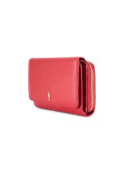 Large red leather women's wallet PORES-0801R-4B(W26), diagonal product view on white background.