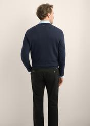 Dark navy men's wool sweater SWEMT-0200-7E(Z26), back view of the product on the model. Half of the silhouette visible.