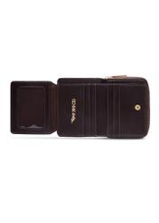 Small brown women's wallet with monogram POREC-0349A-1I(Z26), product view inside on white background.