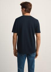 Navy blue cotton men's t-shirt TSHMT-0129-68(Z25), product view from the back on the model, half of the silhouette visible.