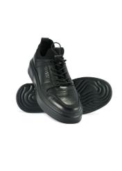 Men's black leather sneakers BUTYM-0509-99(Z25) - top view of the product on a white background.
