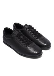 Women's black leather sneakers BUTYD-1293-9I(Z26), diagonal product view on a white background.