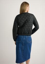 Black women's quilted jacket KURDT-0630-99(W26), product view from the back on the model, half of the silhouette visible.
