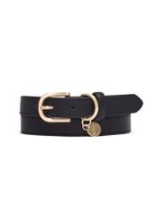 Women's black leather belt PASDS-0275-9I(Z26), front view of the product on a white background.
